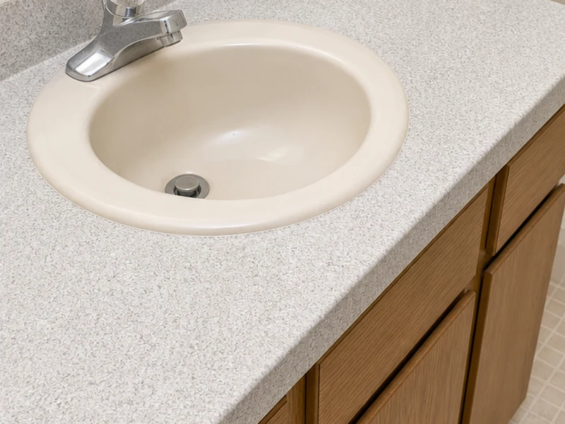Same Sundale vanity refinished in a gray stone-look finish after countertop refinishing, Fremont